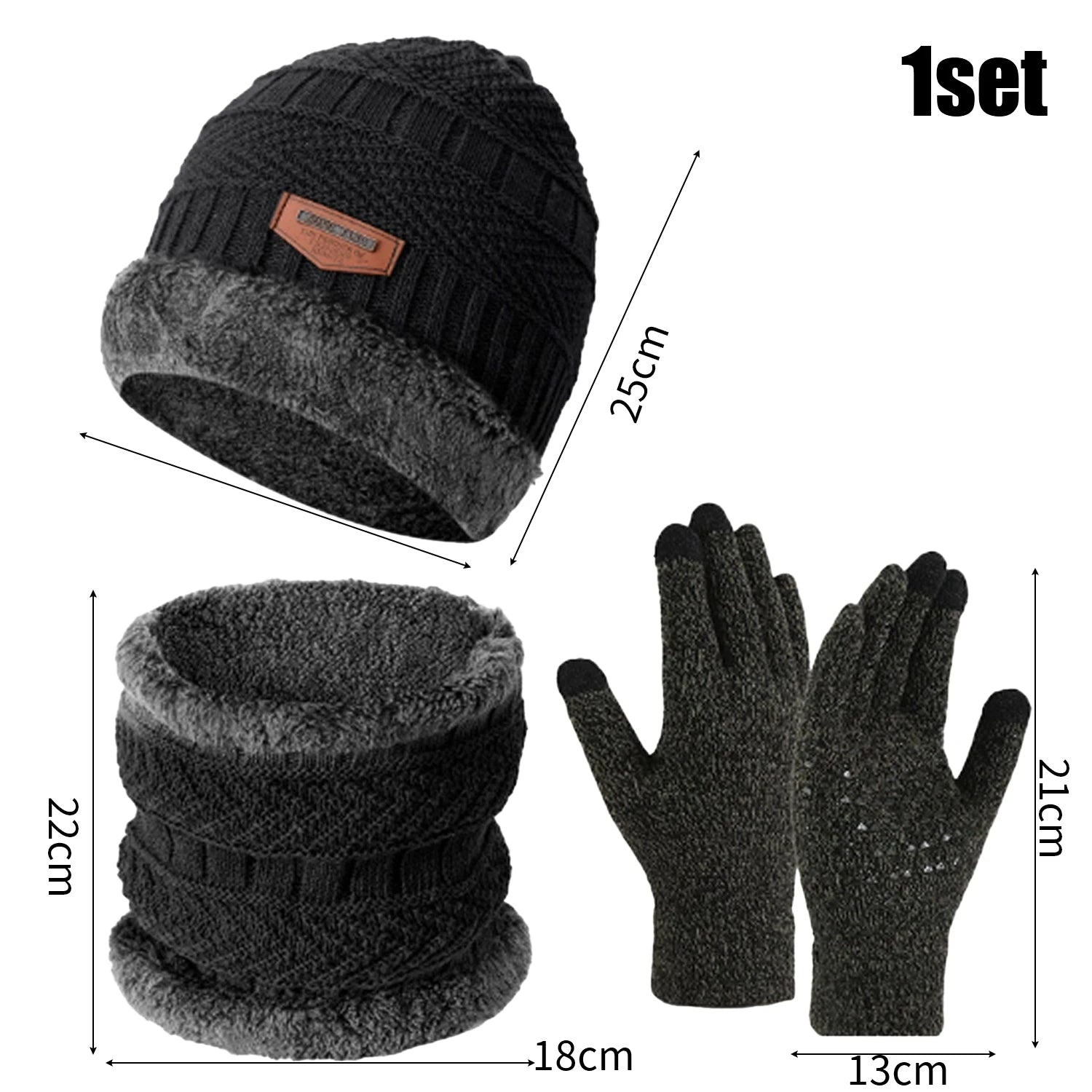 3Pcs/set Winter Beanie Hat Neck Warmer Gloves for Men Women Thicken Warm Plush Lined Knitted Outdoor Riding Windproof Scarf Caps - Colouronova