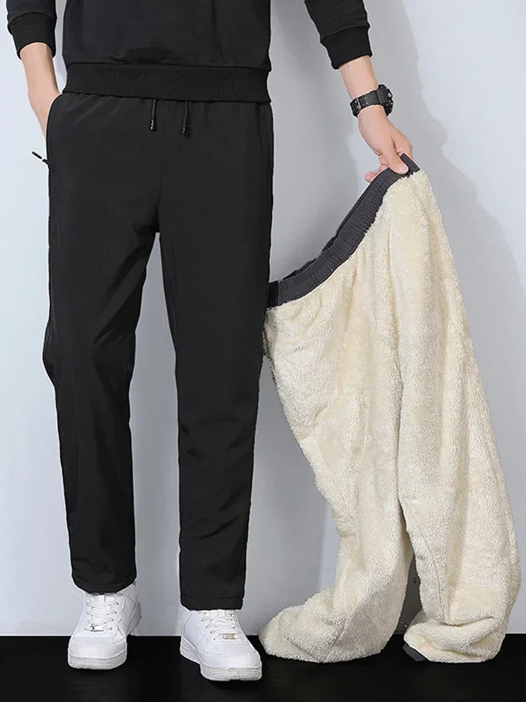 Winter Thick Warm Fleece Sweatpants Men Joggers Plus Size Straight Long Track Pants Windproof and Waterproof Thermal Trousers - Colouronova