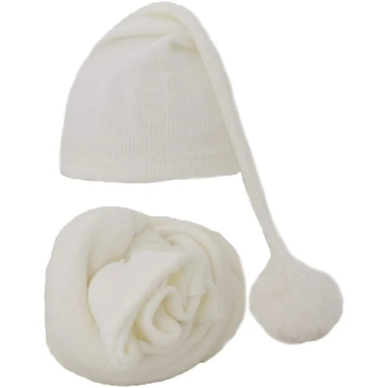 Baby Photo Prop Knit Set - Soft Stretchy Swaddle Wrap & Beanie Hat - Newborn Studio Photoshoot Outfit (Butterly-Soft) - Colouronova