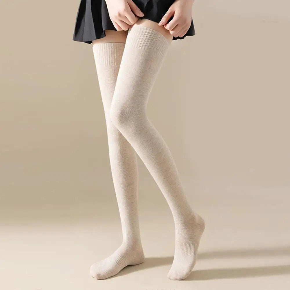 Autumn Winter Women Silk Stockings Skinny Casual Cotton Over Knee-High Fluffy Female Long Knee Sock Solid Color High Tube Socks - Colouronova