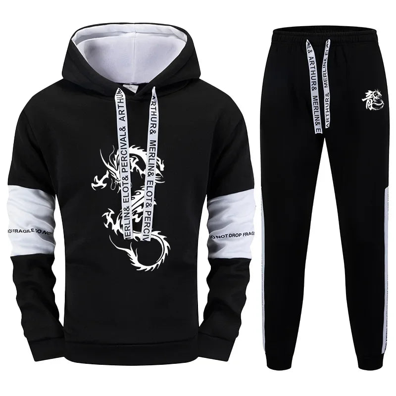 Chinese Dragon Printed Men's Tracksuit Hooded Sweatshirt Sweatpants Fall Winter Daily Casual Sporty Jogger Set Hoodie Sportswear - Colouronova