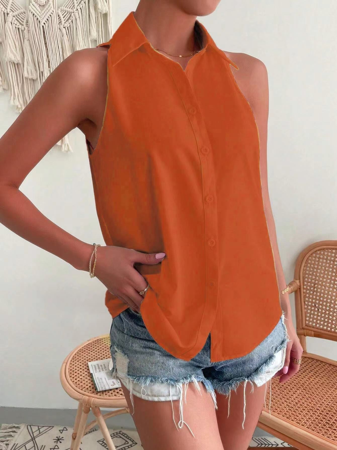 Sleeveless Satin Shirt for Women Colouronova
