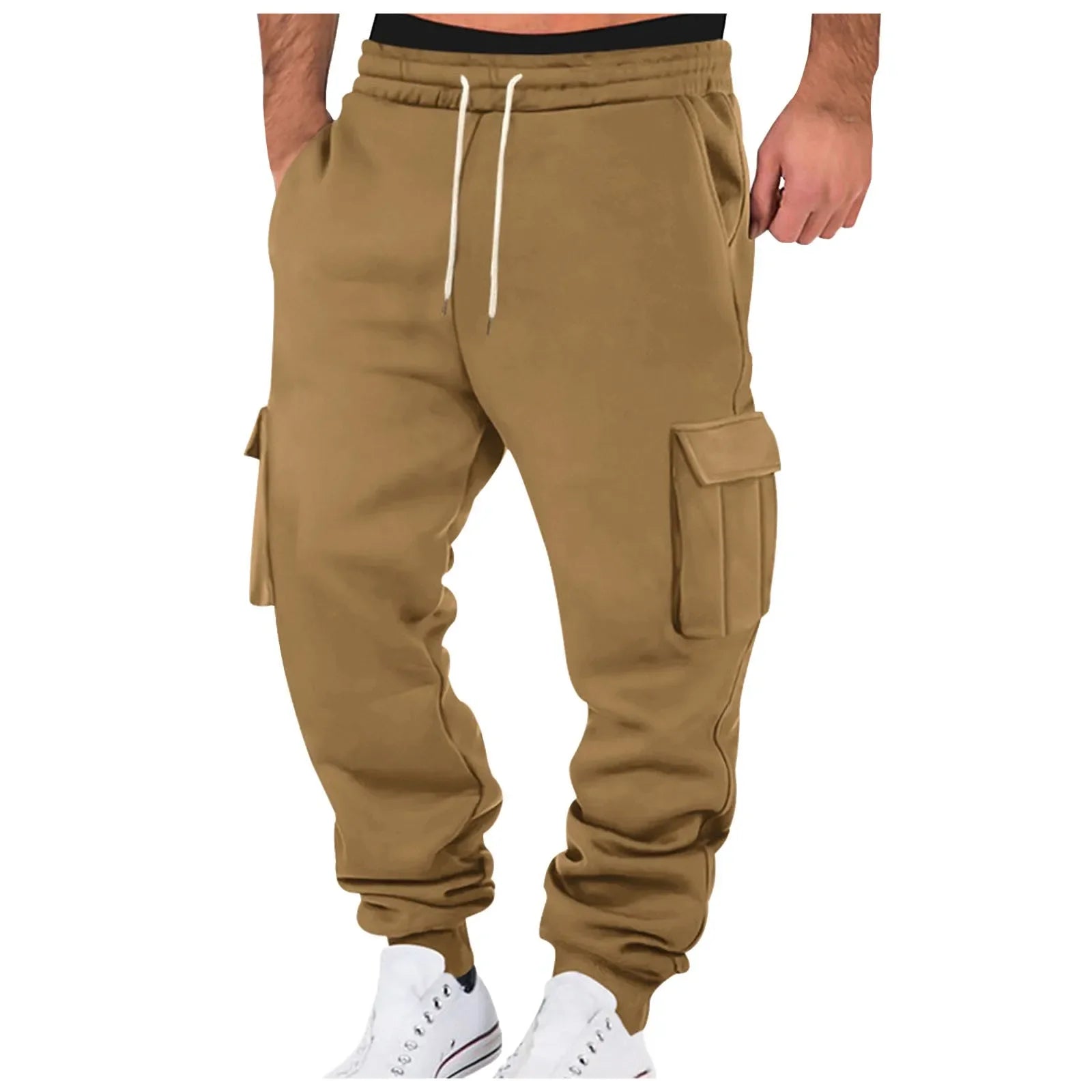 Autumn and Winter New Slim Fit Casual Pants Mens Slim Fit Cargo Pants Long Outdoor Thermal Warm Gym Joggers Cotton Sweatpants - Colouronova