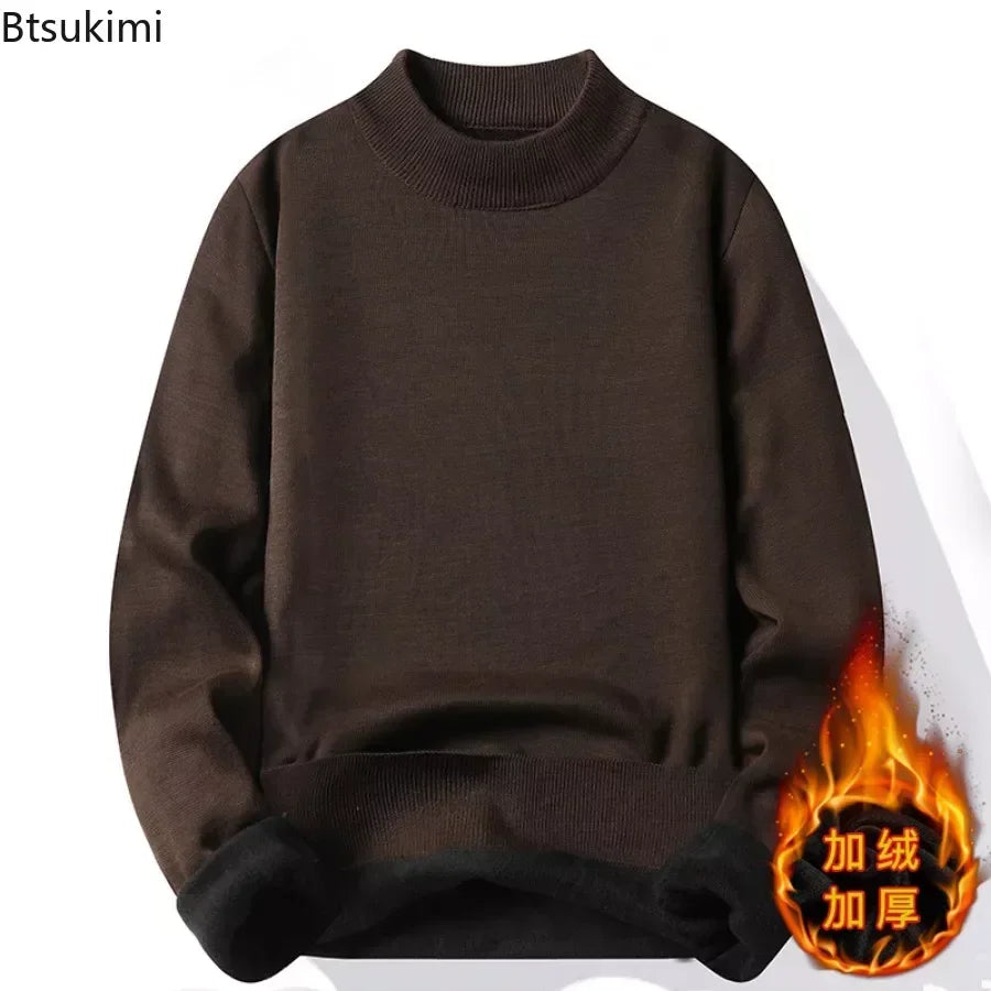 New 2025 Men's Winter Pullovers Casual Solid Color Mock Neck Sweaters Fashion Loose Thickened Warm High-Quality Jumper for Men - Colouronova