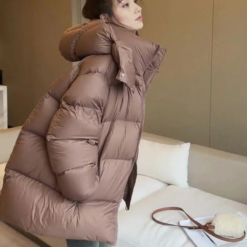 Fashion Down Women Cotton Coat 2025 Winter New Fashion Warm Hooded Solid Color Thickenin Elegance Down Cotton-Padded Jacket H145 - Colouronova