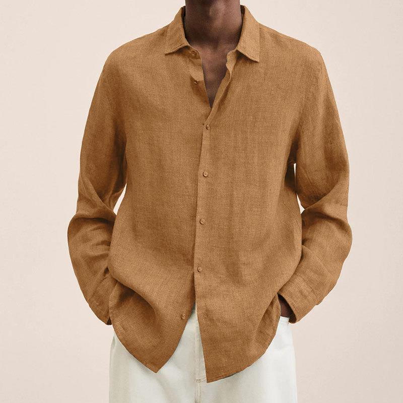 Loose Button Cotton and Linen Cardigan Shirt Men Colouronova
