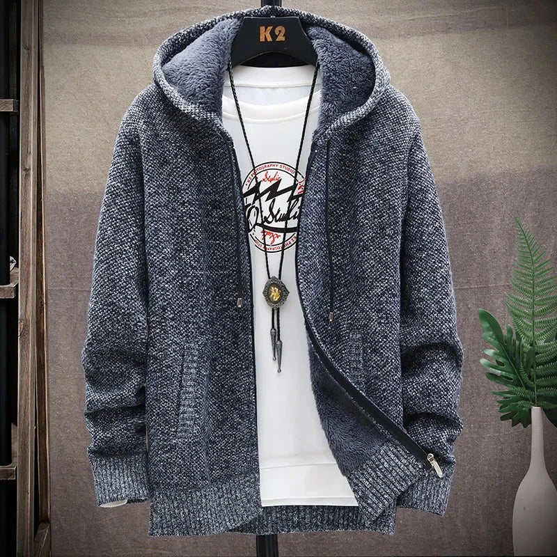 Men's Winter Autumn Fleece Sweater Zipper Cardigan Korean Warm Jacket Coat Sports Male Jumper Knit Clothing Brown Jacket Colouronova