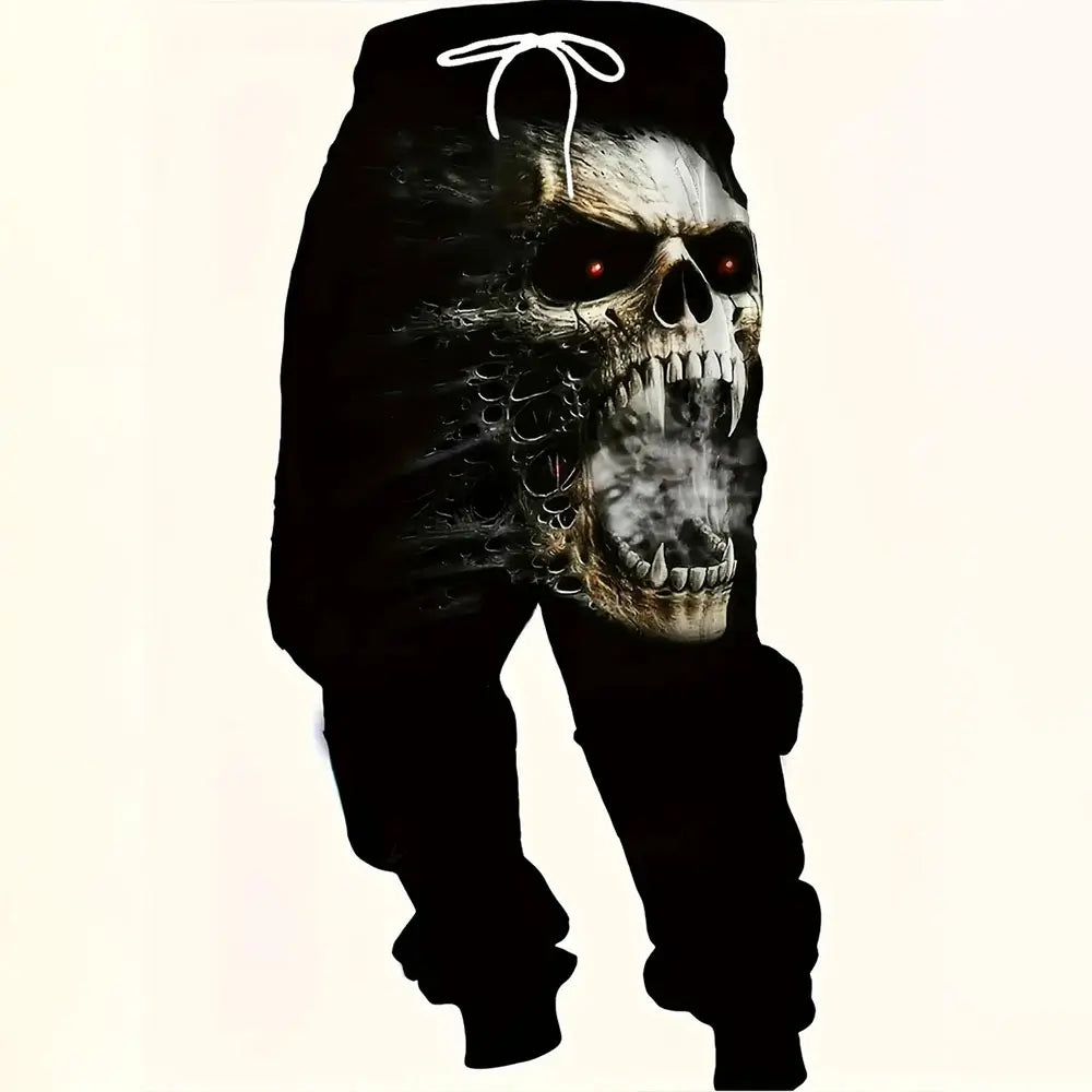 Winter New Thick Warm Pants Fashion Skull Printed Sweatpants Men's Sports Pants Men's Loose Casual Pocket Drawstring Sweatpants - Colouronova