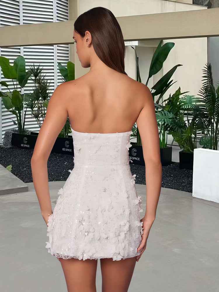 Floral Embroidery Strapless Dress