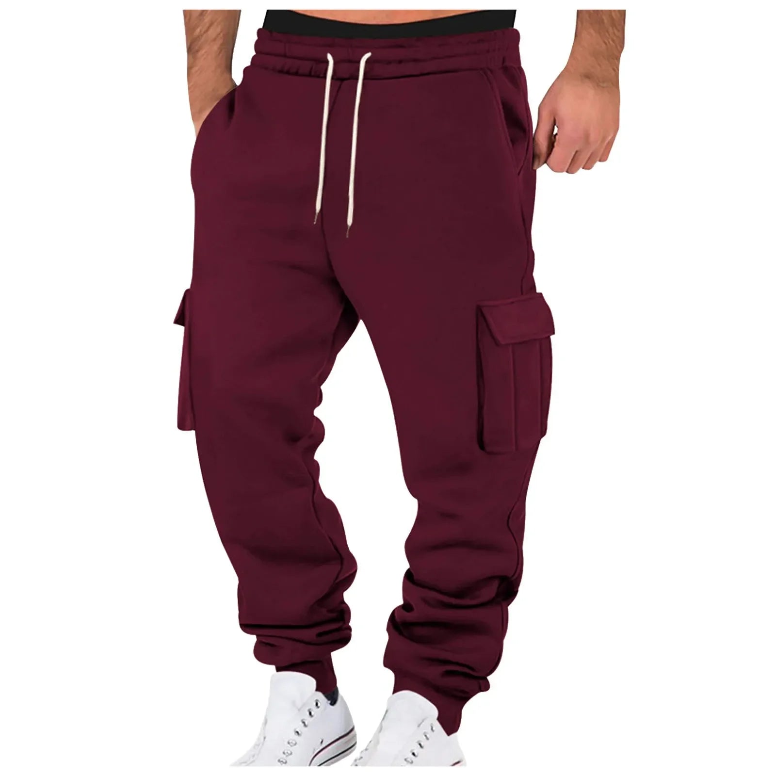 Autumn and Winter New Slim Fit Casual Pants Mens Slim Fit Cargo Pants Long Outdoor Thermal Warm Gym Joggers Cotton Sweatpants - Colouronova