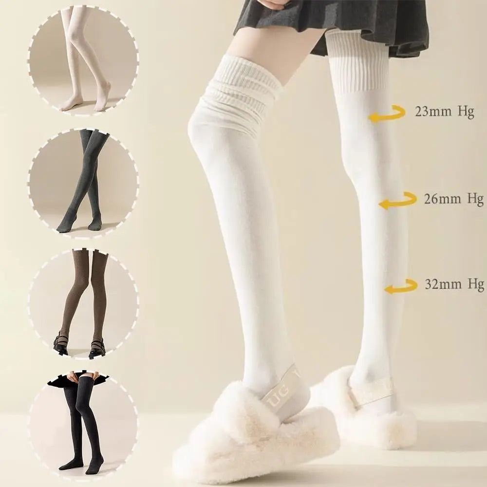 Autumn Winter Women Silk Stockings Skinny Casual Cotton Over Knee-High Fluffy Female Long Knee Sock Solid Color High Tube Socks - Colouronova