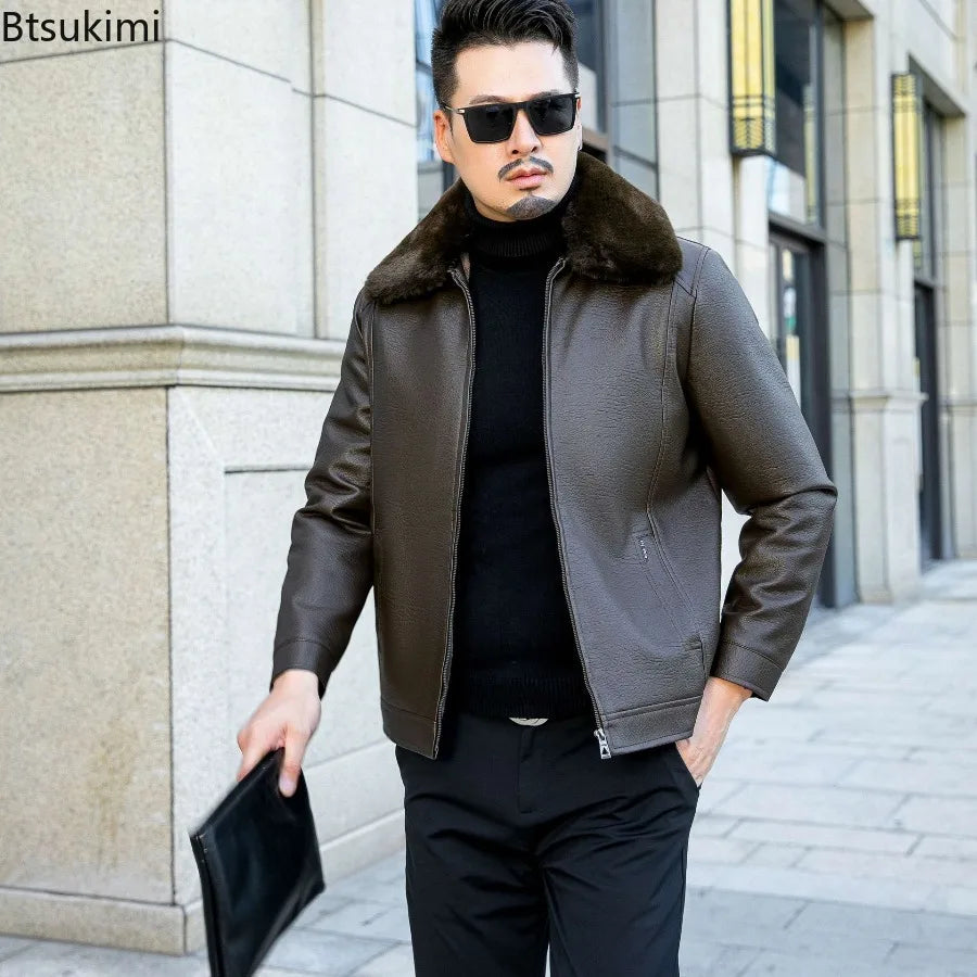 2025 Men's Fur One Casual Thickened Motorcycle Jacket Mens Fashion Leather Jacket Cashmere Sheep Leather Jacket Short Coat Male - Colouronova