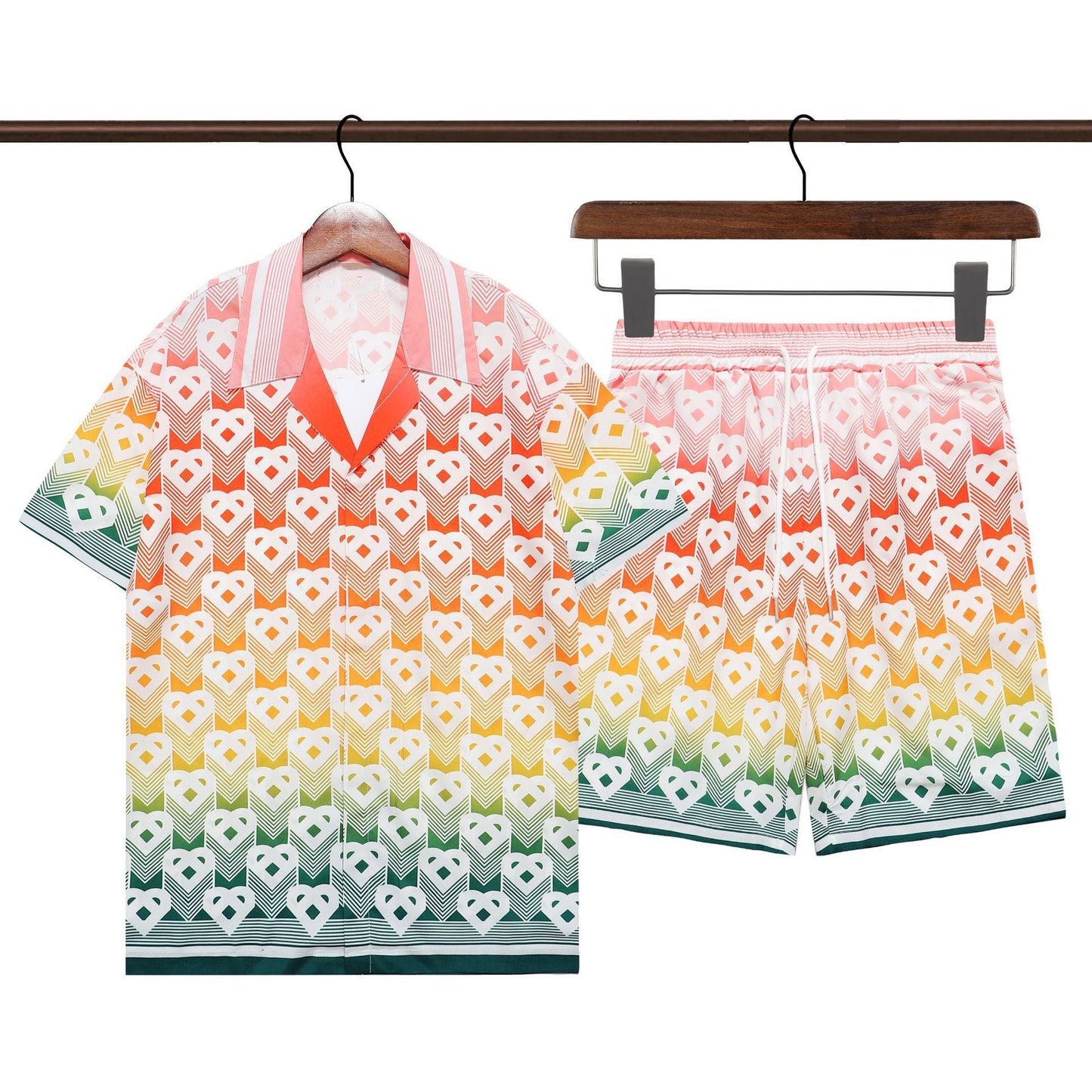 Men's Summer Striped Print Casual Shirt and Shorts Set Colouronova
