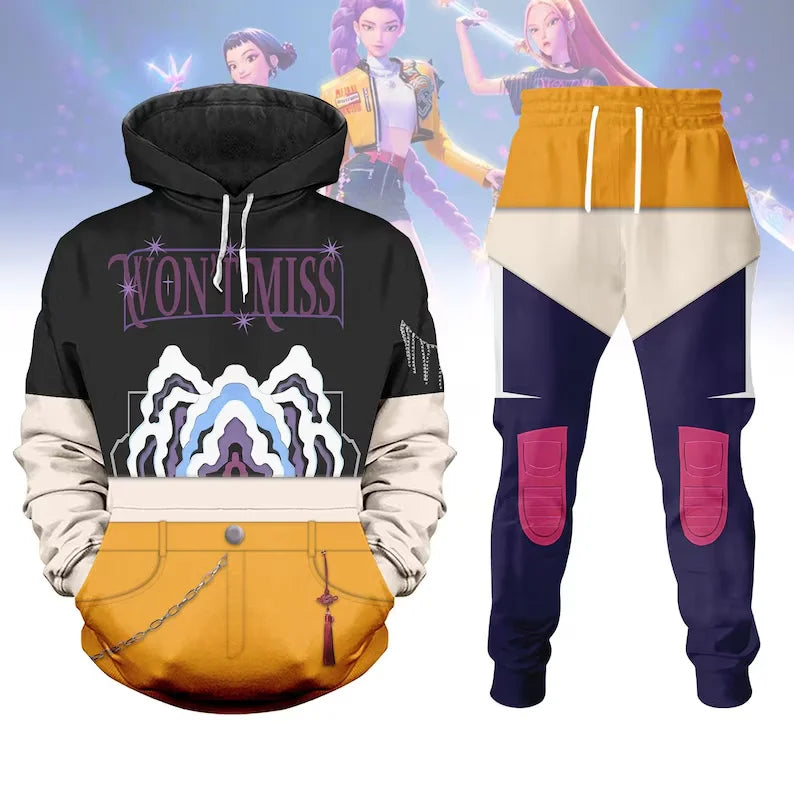 Hot KPop Demon Hunters Cosplay Hoodies Set 3D Print Men Women Anime Sweatshirt Jogger Suit Autumn/Winter jogging 2Pcs Sets - Colouronova