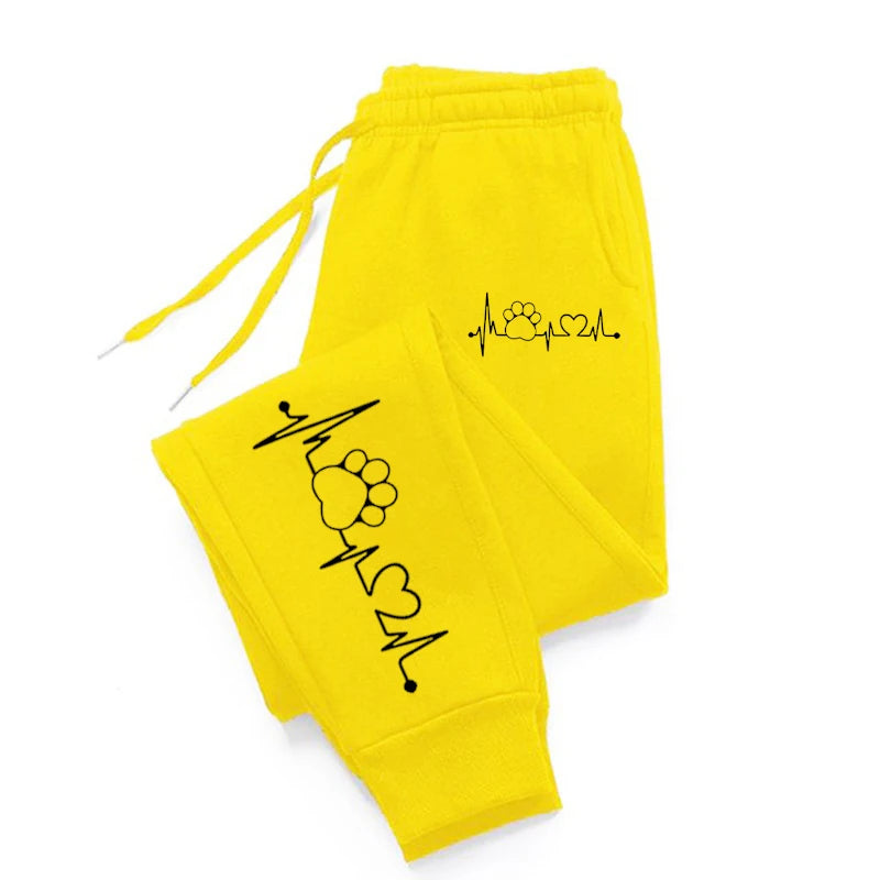 Ecg Cat's Paw Print Sweatpant Warm Outdoor Baggy Jogger Wear Pocket Drawstring Womans Pants Leggings Long Casual Couple Clothes - Colouronova