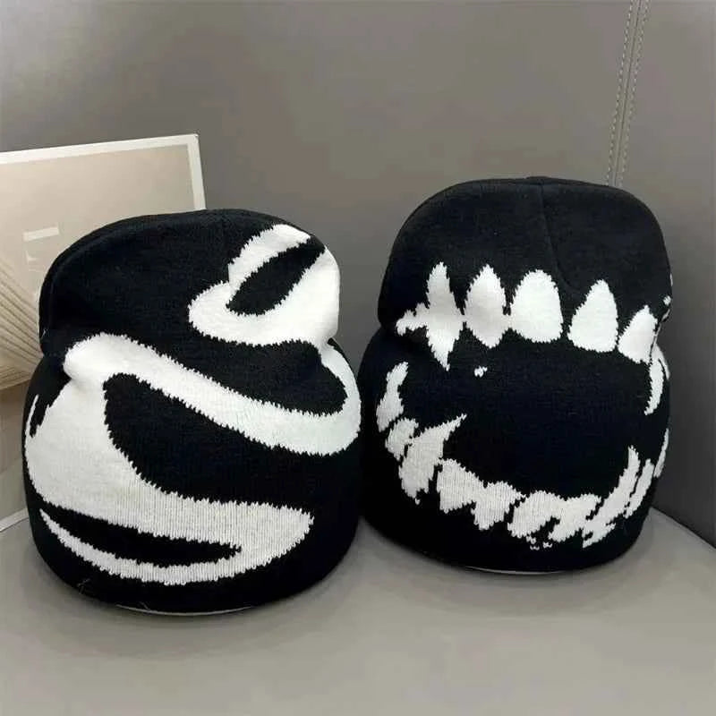 Warm Hip Hop Hats Winter Women Men Black Soft Comfortable Knitted Hats Outdoor Elastic Versatile Printed Cap Fashion Accessories