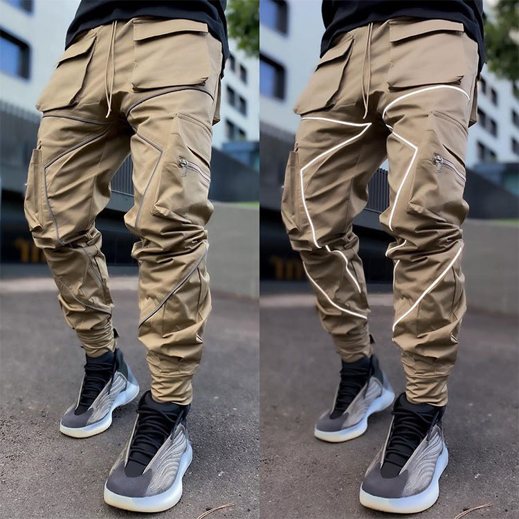 Reflective strip straight-leg casual pants Colouronova