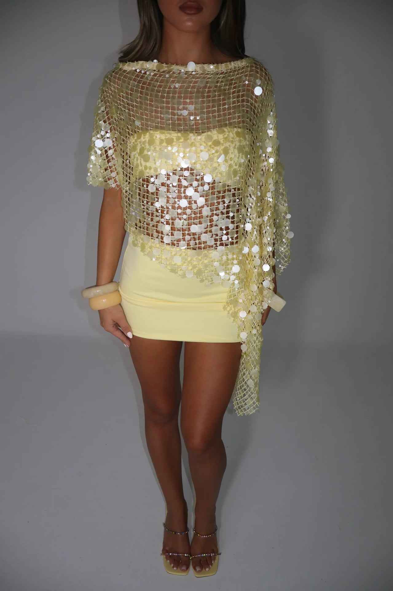 Pearl Accent Asymmetric Three-Piece Dress Set