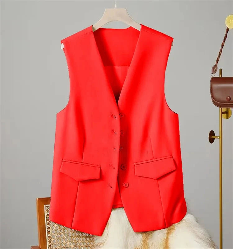 Vest Women Sleeveless Jacket Waistcoat V Neck Single Breasted Tops Outerwear Spring Summer Female 2025 Office Lady Vintage Coat Colouronova