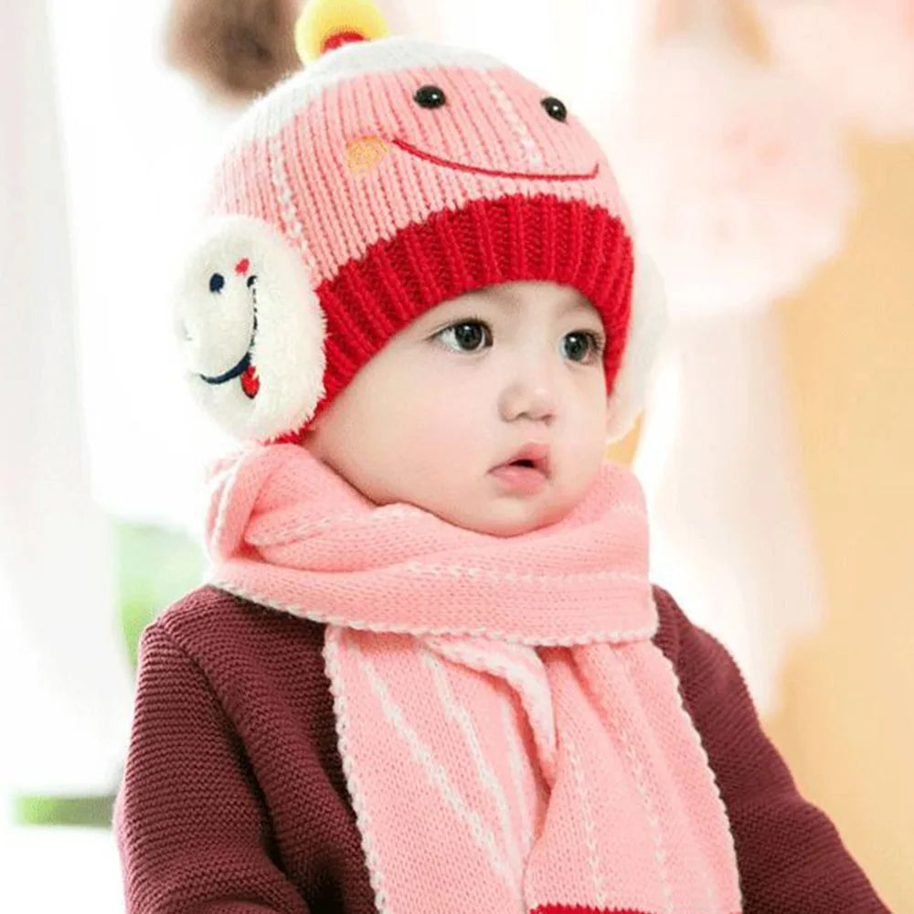 Cartoon Snowman Children Hat Scarf Set 2Pcs Set Ear Protection Warm Beanie Caps Neck Warmer Beanie Hat Scarf - Colouronova