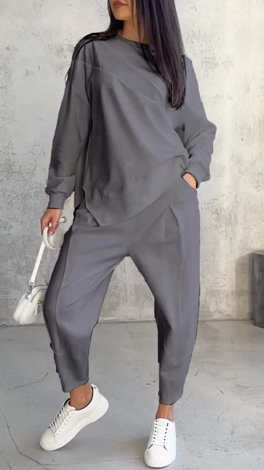 Womens Casual Round Neck Loose Long Sleeve Sweatshirt Suit Colouronova