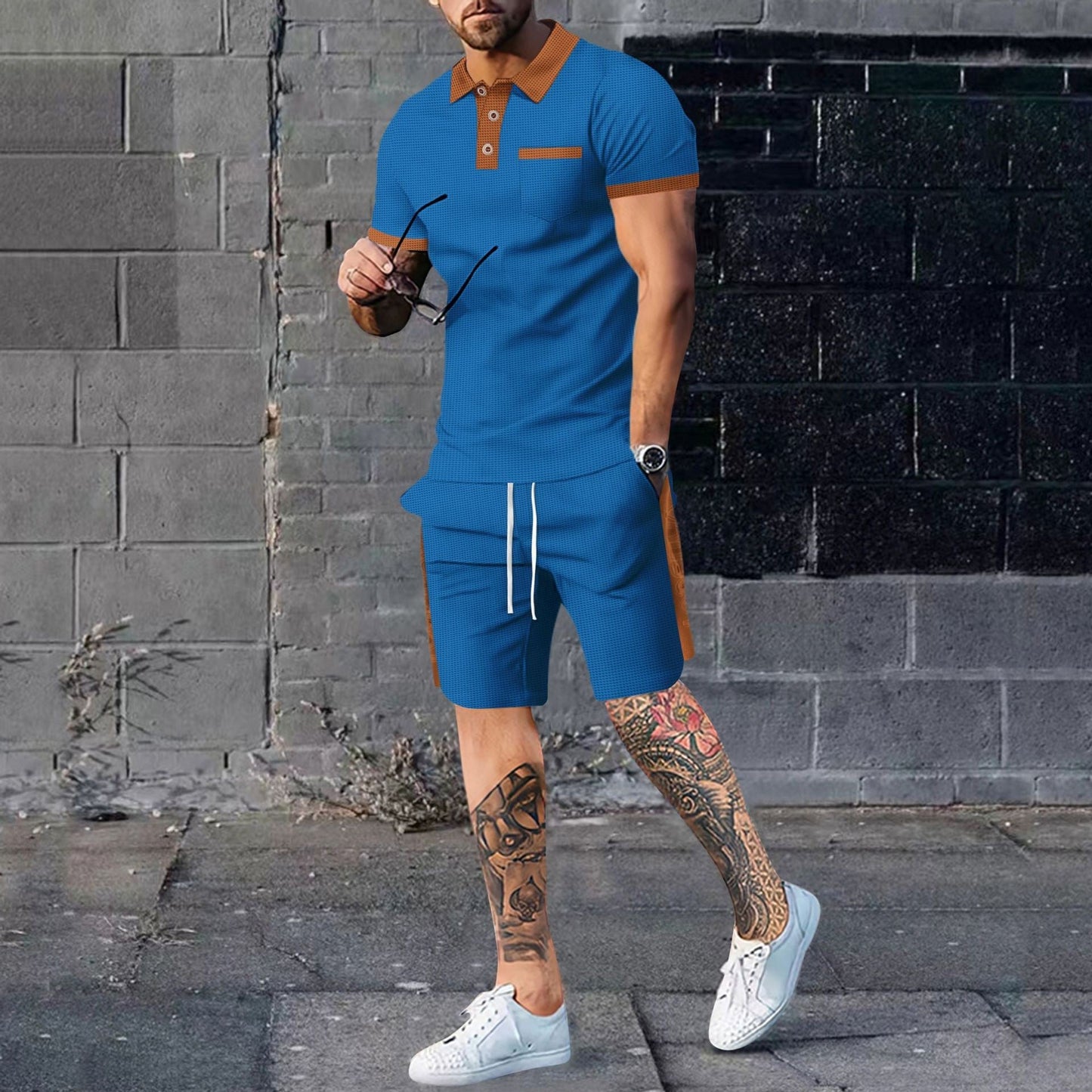 Men's casual suit short-sleeved waffle Colouronova