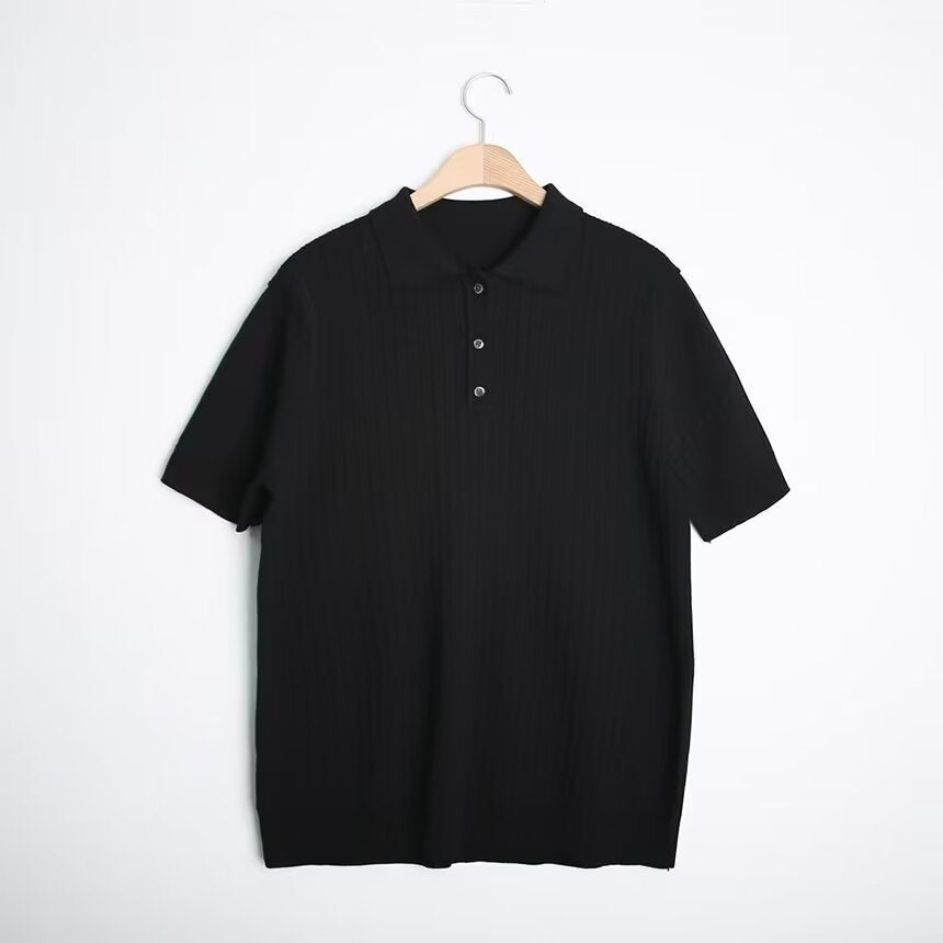Fashion Casual Lapel Pure Color Polo Shirt Casual Knitted Short-Sleeved Men's Summer New Breathable Trendy Men's T-Shirt Colouronova