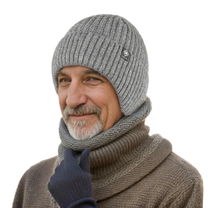 Winter hats for middle-aged and elderly men, providing warmth and protecting the ears. Men's winter wool hats. Thick winter knit - Colouronova