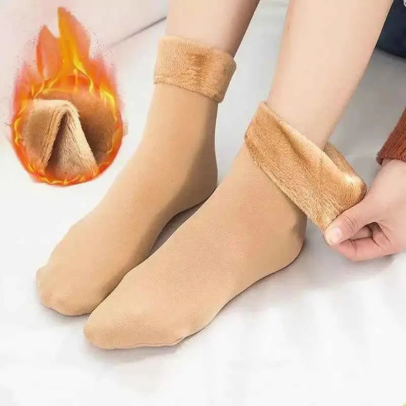 Winter Fleece Socks Women Thermal Cashmere Wool Warm Thicken Socks Snow Velvet Boots Solid Color Home Floor Calcetines Mujer