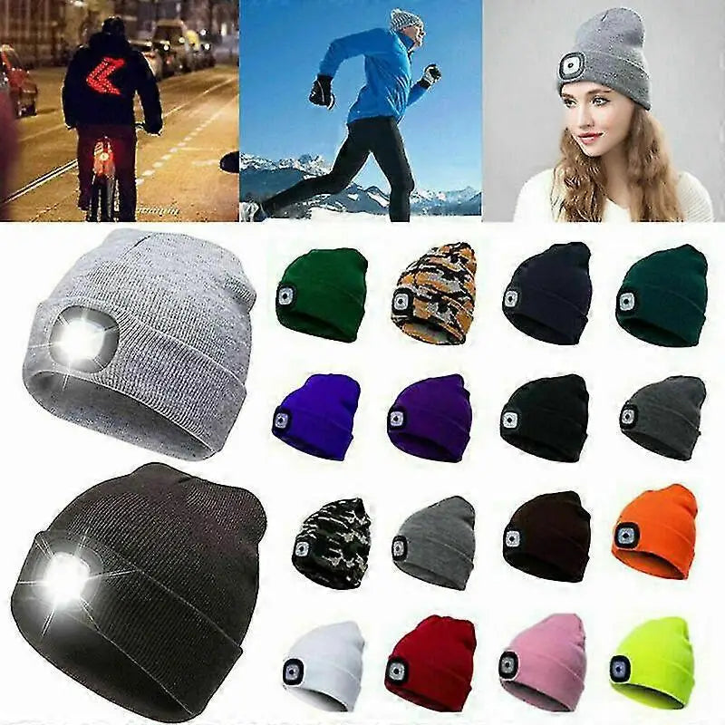LED Light Up Beanie Hat USB Rechargeable for Adults Winter Warm Headlight Cap Night Fishing Gear - Colouronova