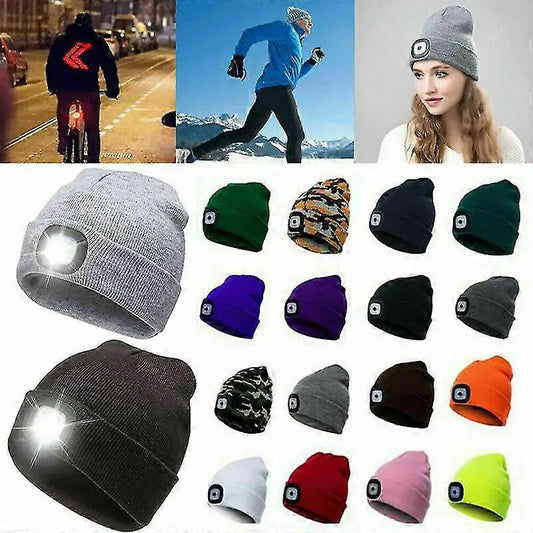 LED Light Up Beanie Hat USB Rechargeable for Adults Winter Warm Headlight Cap Night Fishing Gear - Colouronova