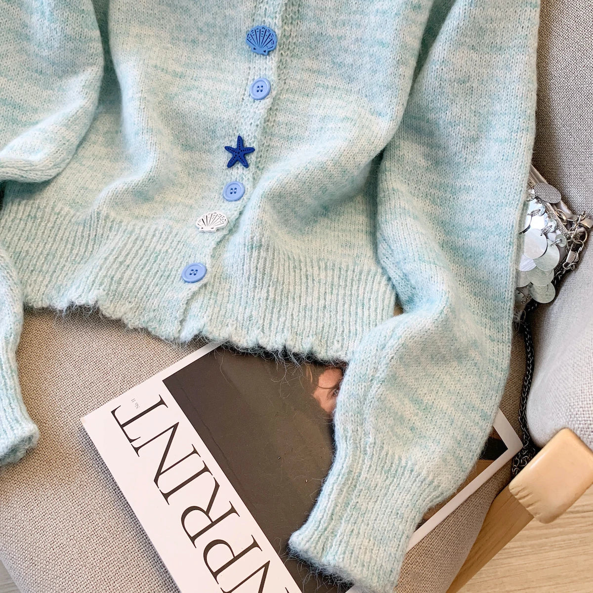 Elegant Fashion Beaded Knitted Sweater Autumn Winter Sweet Single-breasted Long Sleeve Women Cardigan Outerwear - Colouronova