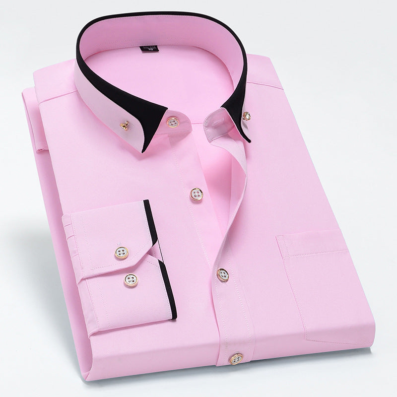 Men's Color Block Collar Stretch Long Sleeve Shirt Colouronova