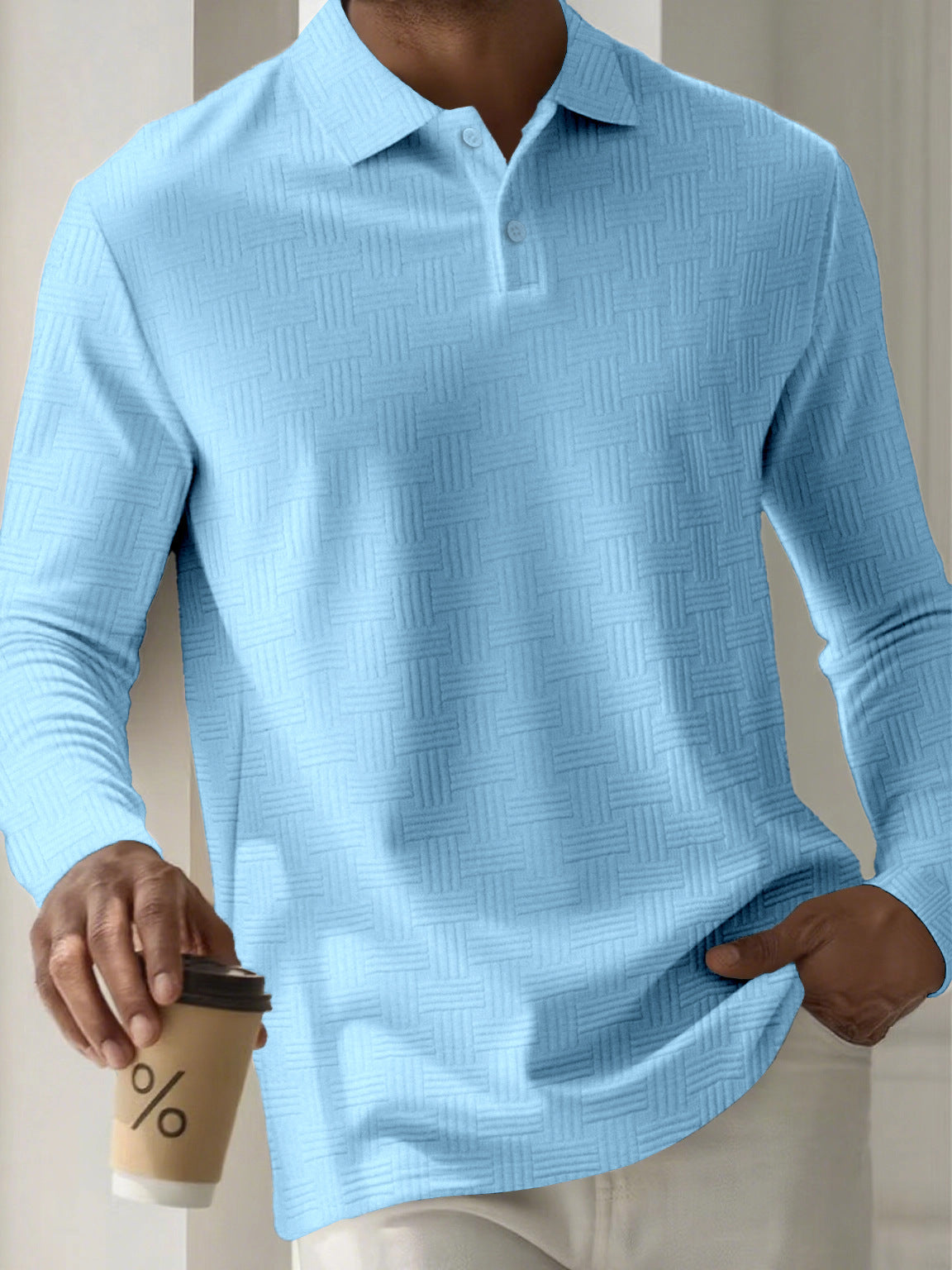 Mens Textured Long Sleeve Polo Shirts Colouronova