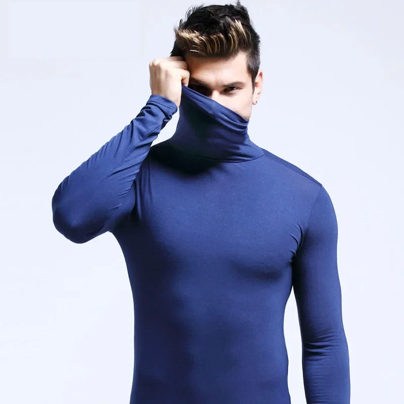 Autumn Winter Mens Turtleneck Sweaters Casual Thermal Long Sleeve Slim Fit Pullovers Stretch Basic Tops Sweatshirt Jumper TShirt - Colouronova