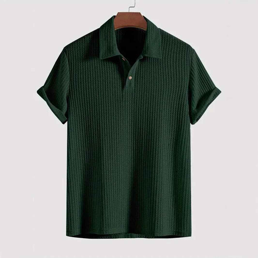 Men's top lapel diamond-patterned knitted polo cedar