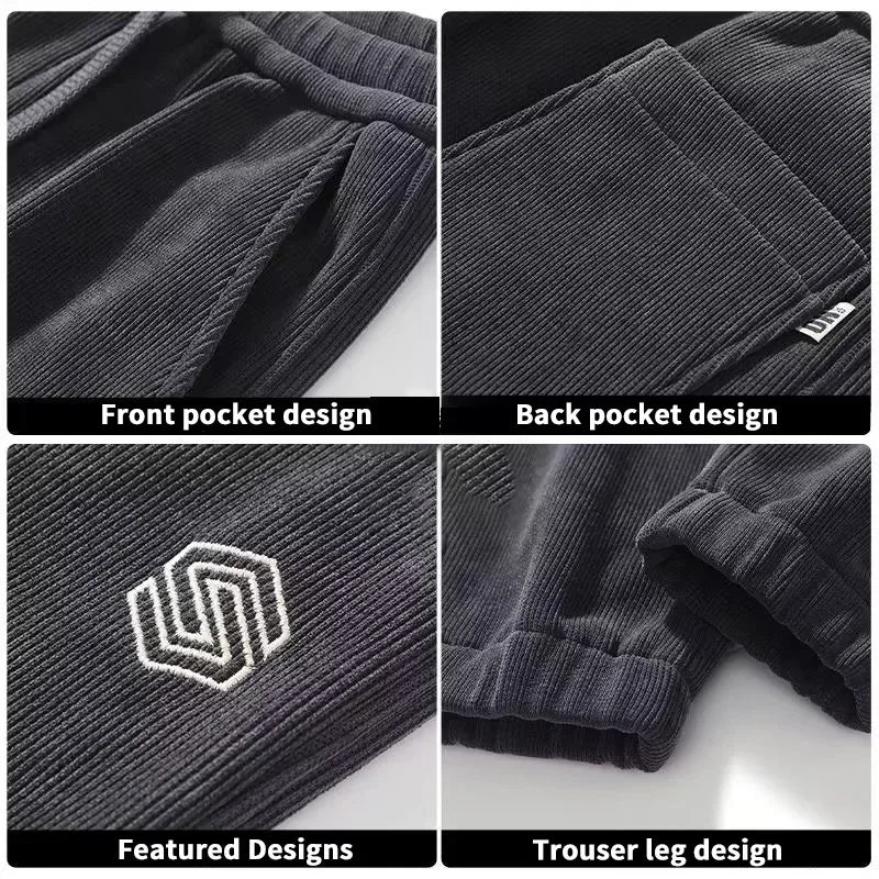 Brand Quality Men's Winter Warm Corduroy Pants Thick Fleece Casual Pants for Men Cargo Baggy Joggers Trousers Solid Sweatpants - Colouronova