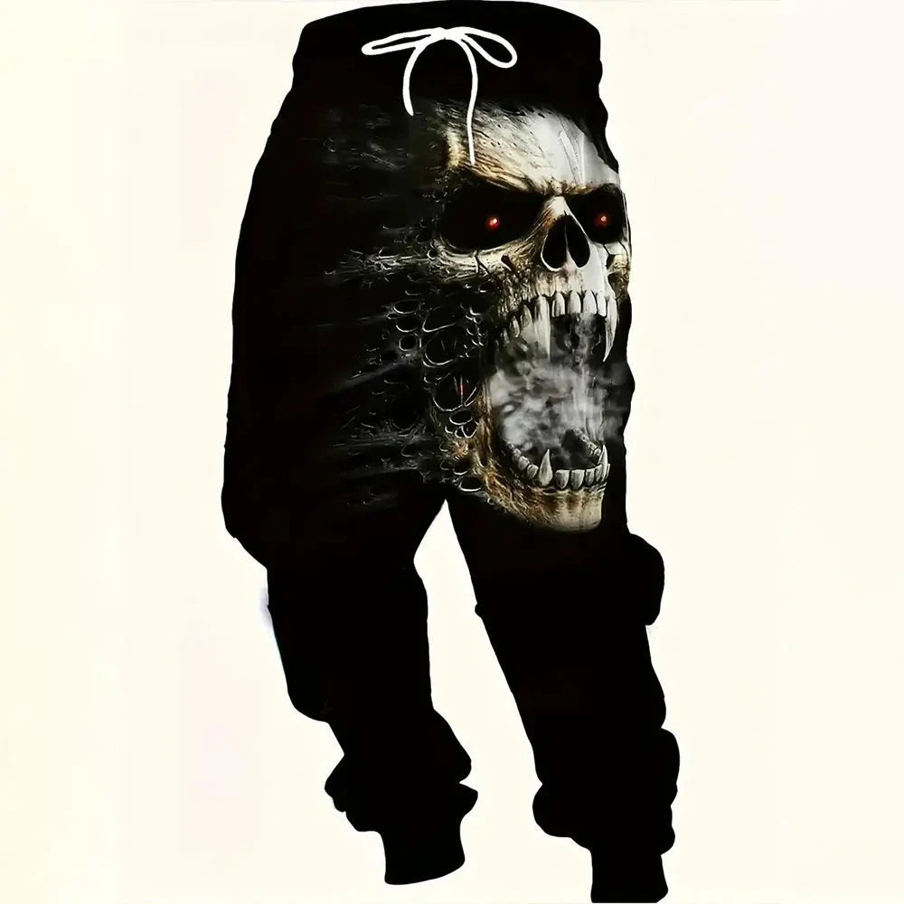 Winter New Thick Warm Pants Fashion Skull Printed Sweatpants Men's Sports Pants Men's Loose Casual Pocket Drawstring Sweatpants Colouronova