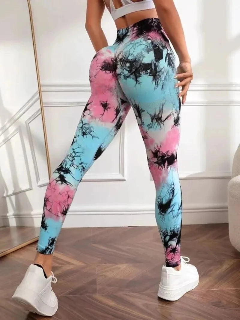 New Tye Die Seamless Yoga Pants 3D Printed Women High Waist Lifting Hip Honey Peach Hip Fitness Gym Leggings Running Sport Pants - Colouronova