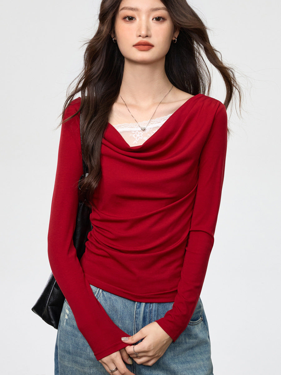 Swing collar stitching fake two-piece long sleeve Colouronova