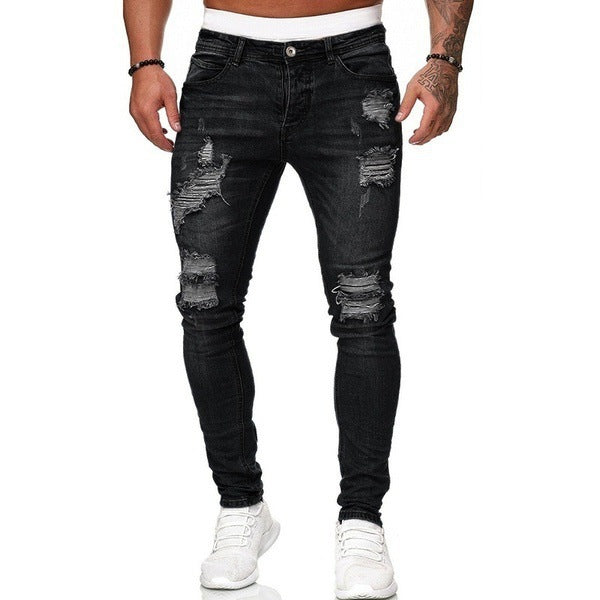 Hole-in-the-side denim ankle pants Colouronova