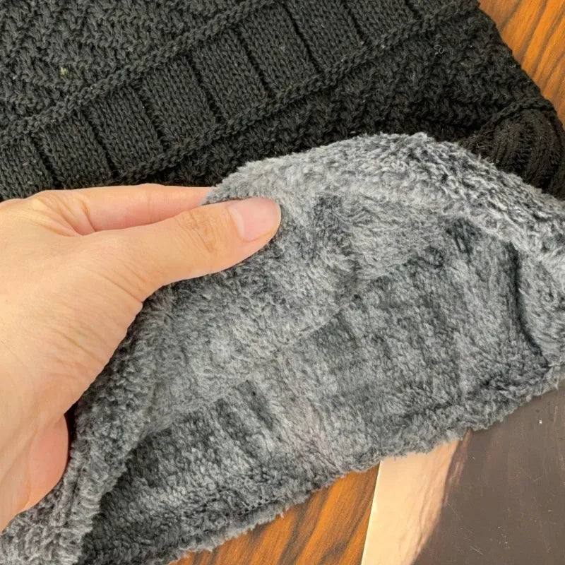 3Pcs/set Winter Beanie Hat Neck Warmer Gloves for Men Women Thicken Warm Plush Lined Knitted Outdoor Riding Windproof Scarf Caps - Colouronova