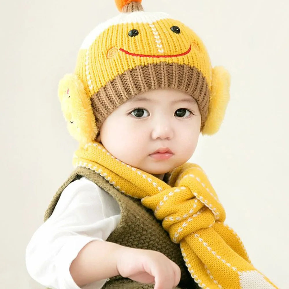 Cartoon Snowman Children Hat Scarf Set 2Pcs Set Ear Protection Warm Beanie Caps Neck Warmer Beanie Hat Scarf - Colouronova