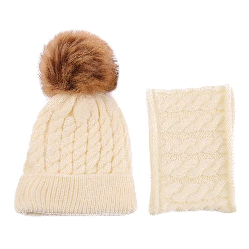 2Pcs/Set Fashion Ear Protection Children Hat Scarf Set Warm Windproof Kids Beanie Caps Soft Thickened Neck Warmer Boys Girls - Colouronova
