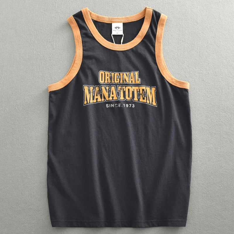 Summer Japan Retro Printed Basketball Loose Sleeveless T-shirt Tank Tops American Vintage Casual 100% Cotton Vest Tees for Men - Colouronova