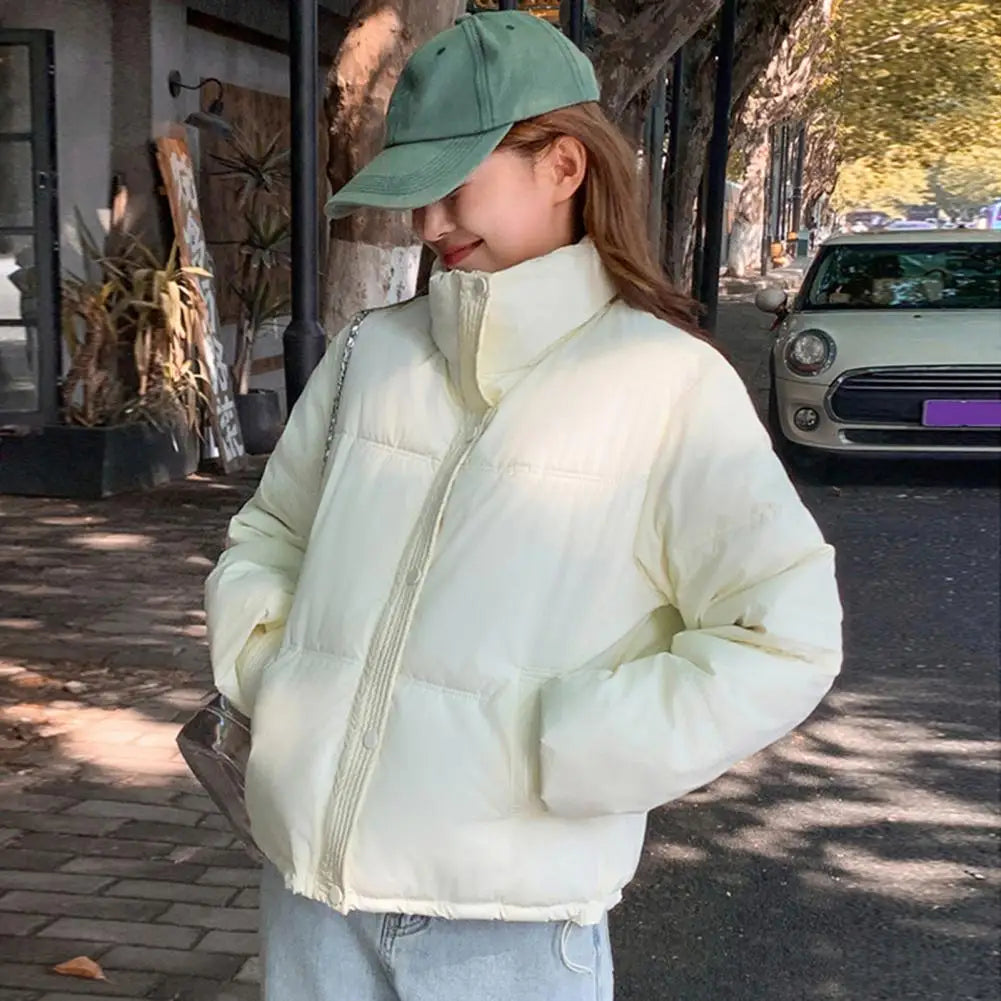 Winter Down Coat Thickened Padded Stand Collar Short Zipper Windproof Heat Retention Outwear Cotton Jacket - Colouronova