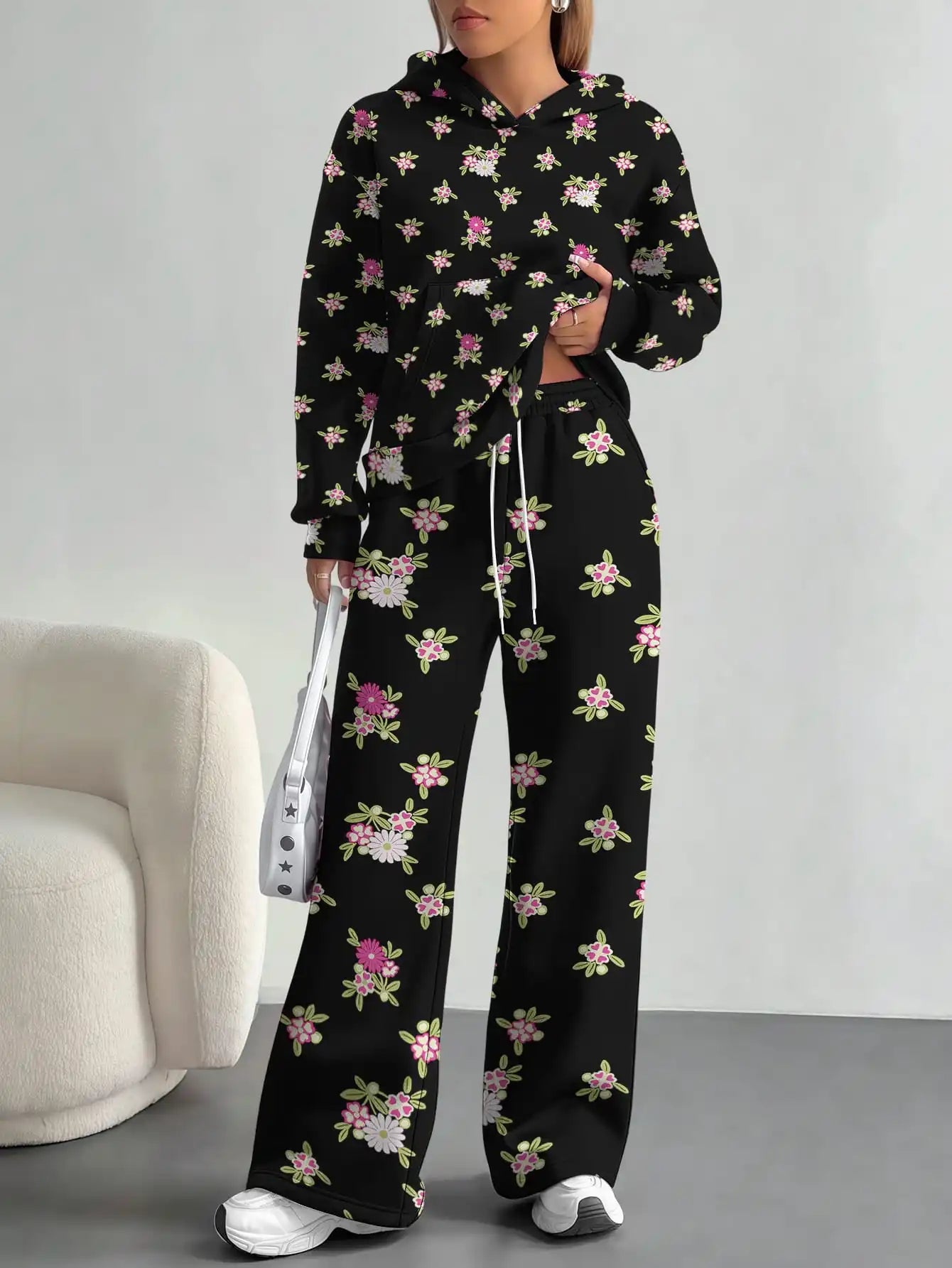 Splicing foreign trade 2025 floral pattern new hot style autumn and winter new fashion casual European and American suits for - Colouronova