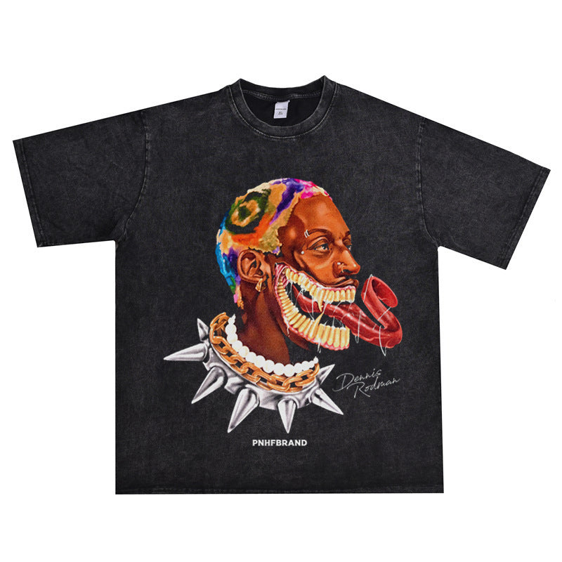 Vintage Basketball Player Print Cotton T-Shirt Colouronova