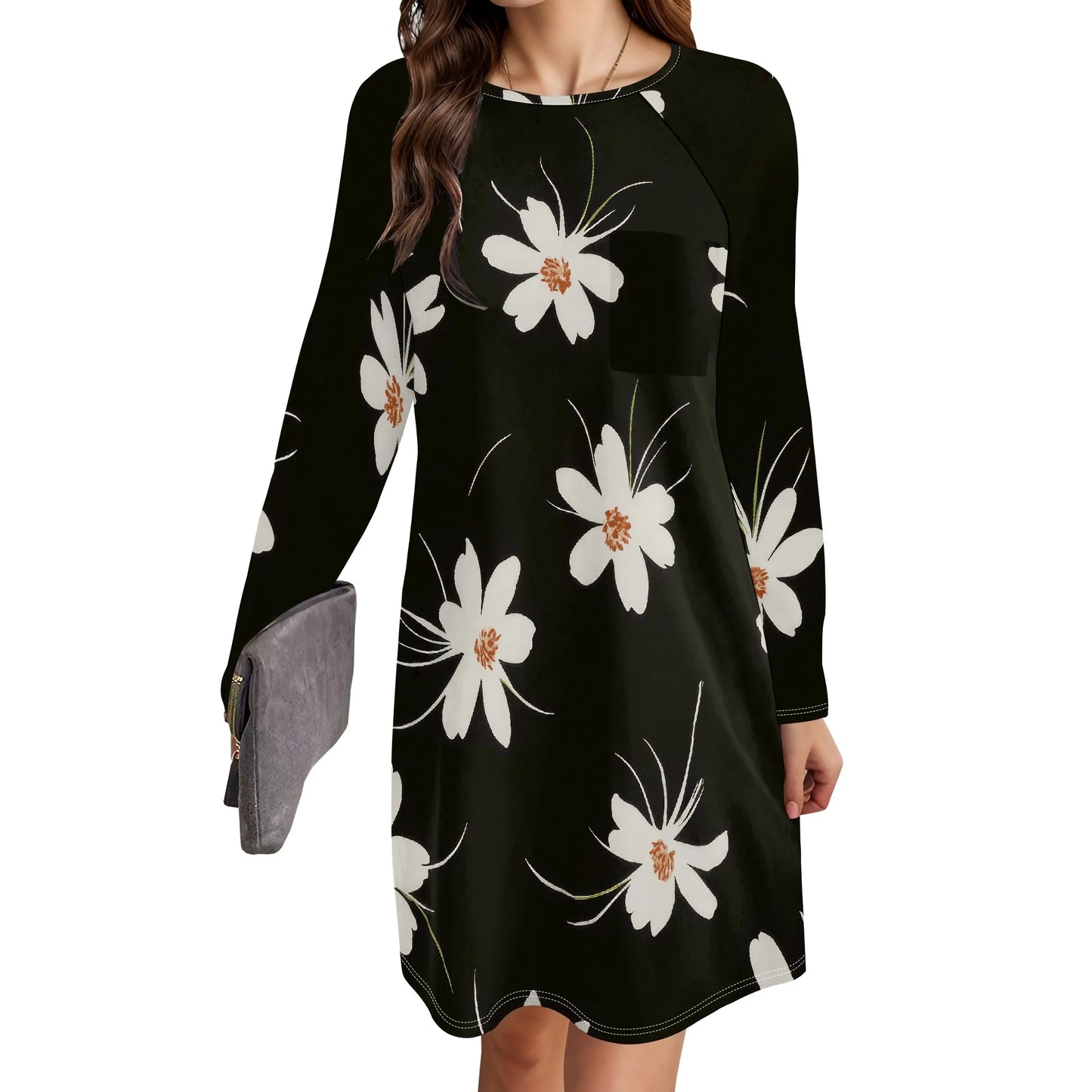 Women's Animal Print Dress Long Sleeve Crew Neck Winter Pullover Casual Loose Comfort Midi Dresses - Colouronova