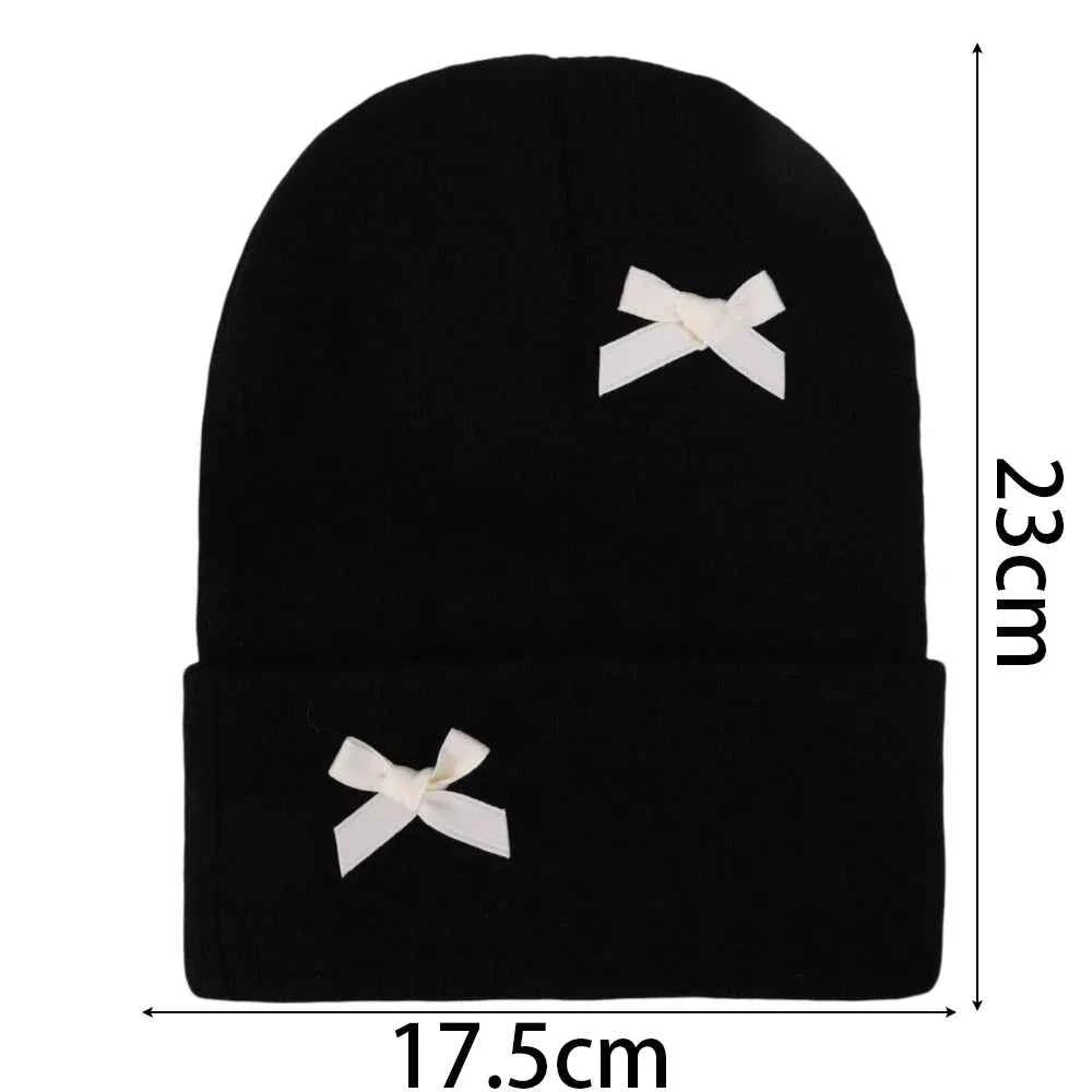 Korean Bow Women Beanie Cap Autumn Winter Warm Ins Style Cute Y2K Girls Knitted Hat Solid Color Bowknot Female Thermal Skullcap